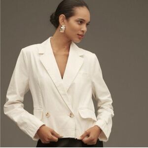 Anthropologie Pilcro Double-Breasted Off-white Denim Blazer.